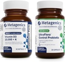 Metagenics Vitamin D3 10.000 + K (60 Softgels) & UltraFlora Control Probiyotik (30 hizmet) - Bone & Heart Health - Aids Health