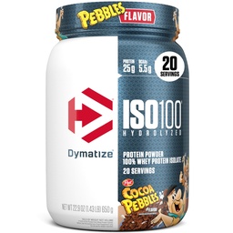 Dymatize x Cocoa Pebbles ISO100 Whey Protein Powder Isolate, 25g πρωτεΐνης, 20 σέρβις, 5.5g BCAAs, 120 Cal., Χωρίς γλουτένη, 1g λίπος, 1g ζάχαρη, 2g υδατάνθρακες