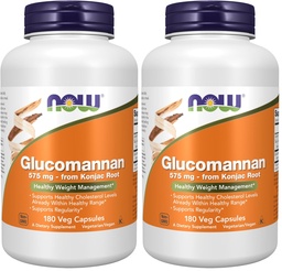 NOW Συμπληρώματα Τροφίμων, Glucomannan (Amorphophallus konjac) 575 mg, Υποστηρίζει την κανονικότητα *, Υγιεινή Διαχείριση Βάρος *, 180 κάψουλες Veg (πακέτο του 2)