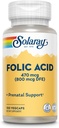 SOLARAY Folic Acid - Βιταμίνη Β9 Follic Acid Supplement, Προγεννητική Βιταμίνη - Υποστήριξη ανάπτυξης κυττάρων αίματος - Vegan, Εργαστήριο Επαληθευμένο, 60-Ημέρες Εγγύηση - 100 Μερίδες, 100 VegCaps