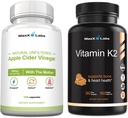Apple Cider Vinegar Capsules with The Mother Help improve Energy, Immunity, Digestion & Metabolism + Vitamin K2 Supplement - Full Spectrum Vitamin K2 MK7, MK4 & Steel - 90 Capsules