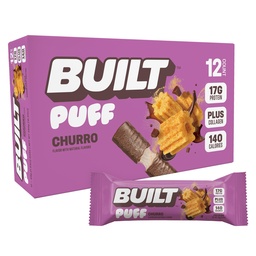 Χτισμένο Bar, Puff Protein Bars, Churro Puff, 17g Σνακ πρωτεϊνών, On-The-Go Bars, Μόνο 140 θερμίδες & 6g ζάχαρη, κολλαγόνο, χωρίς γλουτένη, 12 κόμης