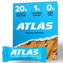 Atlas Protein Bar, 20g Πρωτεΐνη, 1g Ζάχαρη, Καθαρά Συστατικά, Χωρίς γλουτένη, Βανίλια Αμύγδαλο (12 κόμης, συσκευασία του 1)