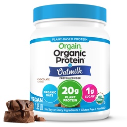 Orgain Organic Vegan Protein Powder + Γάλα βρώμης, Σοκολάτα - 20g Πρωτεΐνη με βάση το φυτό, Χωρίς γλουτένη, Χωρίς γαλακτοκομικά, σόγια ή Λακτόζη Συστατικά, χαμηλή ζάχαρη, μη ΓΤΟ, Kosher, Για ανακινήσεις & Smoothies - 1.05lb
