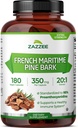 Zazzee Extra Strength French Maritime Pine Bark 20:1 Ekstraksiyon, 350 mg Per Capsule, 180 Vegan Capsules,% 95 Proanthocyanidins, Kosher, 6 Ay Supply, Standardized 20X Extract, Non-GMO, Made in the USA