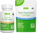 Super B-Complex 180 Tabletler + Triple Kompleksi 180 Tabletler Vegan Sche, Metilated Sustained Release B Kompleks + Yüksek Apsiyon Chelated Magnezyum Glycinate, Taurate & Citrate, by Igennus