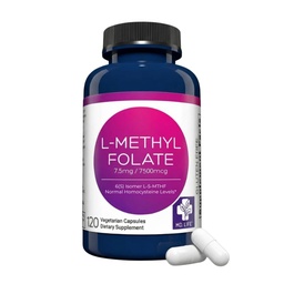 MD Life L- Methylfolate 7, 5 mg συμπλήρωμα - Επαγγελματικό- Grade Active L Συμπλήρωμα μεθυλοφολικού - 120 κάψουλες - L- Methylfolate 7, 5mg - Μέγιστη ισχύς MTHFR W/ Essential Amino Acids