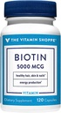 Η βιταμίνη Shoppe Biotin 5.000MCG, θρεπτικό μεταβολισμό Υποστήριξη για υγιή δονούμενα μαλλιά, υγιές δέρμα & ισχυρά νύχια, παραγωγή ενέργειας (120 κάψουλες)