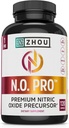 Zhou N.O. Pro - Erkekler ve Kadınlar için Premium Nitrik Çimento Supplement, Kalp, Kas ve Kan Arı, Arıt Kök & L Arginine, Natural Nitrik Hoffman - 120 Veggie Capsules
