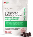 Ultimate Mushroom Daily Gummies - Mushroom Gummies with Cordyceps, Lion’s Mane, και Reishi, Plus Huperzine A & L-Theanine, μπορεί να βελτιώσει Mood and Energy, Apple Berry Flavor, 60 Gummies