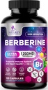 Berberine HCL 1200 mg Supplement - Berberine HCI Capsules Yüksek Abhidrasyon Kalp Sağlığı ve Immune Desteği, Yüksek Kuvvet, Gluten-Free, Vegan, Non-GMO Pills - 120 Veggie Capsules
