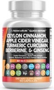 Temiz Nutraceuticals Ceylon Cinnamon Capsules + Berberine Turmeric Apple Cider Vinegar MVP Bitter Melon Gymnema Milk Butle Fenugreek Supplement Pills Toz for Men & Women