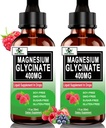 (2 Pack) Magnezyum Glycinate Liquid Drops,6X High Abhidratörü Bone,Sleep,Leg Cramps & Immune Support,Pure Magnezyum Glycinate 400 mg for Women Men,Vegan,Non-GMO