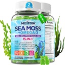 Sea Moss Gummies + Algae Omega-3 for Adult, 15-IN-1 Organic Irish Sea Moss Superfood with/Vitamins C D3 B12, Turmeric, Bladderwrack, Supports Energy, Brain, Immune, Daily Vitality, Sugar-Free, 120 Cts