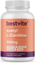 BESTVITE Acetyl L-καρνιτίνη 500mg (240 κάψουλες χορτοφάγων) - Δεν Stearates - Vegan - Μη ΓΤΟ - Χωρίς γλουτένη