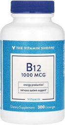 The Vitamin Shoppe Vitamin B12 1,000mcg - Υποστηρίζει την παραγωγή ενέργειας, Once Daily Dietary Supplement - Βιταμίνη B-12 (ως Κυανοκοβαλαμίνη), Γλουτένη & Γαλακτοκομικά Χωρίς (300 Lozenges)