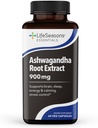 LifeSeasons Essentials Ashwagandha - άγχος & υποστήριξη ύπνου συμπλήρωμα - ήρεμος & εστιασμένος νους - Βελτιώνει την αθλητική απόδοση & λειτουργία του εγκεφάλου - 900mg ανά 2 κάψουλες - 60 κάψουλες