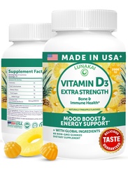 Lunakai ΗΠΑ Φτιαγμένη βιταμίνη D3 Gummies 2000 IU - Μη-ΓΤΟ, χωρίς γλουτένη Βιταμίνη D Gummies για γυναίκες & άνδρες - Οστά, ανοσοποιητική & ενεργειακή υποστήριξη, 60ct