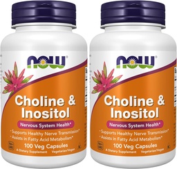 NOW Συμπληρώματα, Choline & Inositol 500 mg, Healthy Nerve Transmission*, Νευρικό Σύστημα Υγεία*, 100 Κάψουλες (Pack of 2)