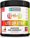 Zhou Lite Up Xtra – Sugar Free Pre Workout Toz for Women & Men, Preworkout Supplement with Caffeine for Clean Energy, Reese Acid Support, Hydrate & Focus, Plant Based - 30 Scoops