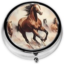 Pill Box, Purse & Pocket için Küçük Pill Vakası, Cute Medicine Organizer Seyahat Pillbox, Portreatif Pill Konteynerleri Vitaminler, İlaçlar, Fish Oil ve Supplements,Prancing Brown Horse