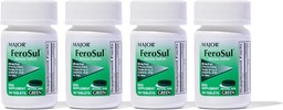 Major Ferosul - θειικό σίδηρο 325mg δισκία με 65mg στοιχειώδους σιδήρου - συμπλήρωμα σιδήρου για γυναίκες, άνδρες - πράσινο - 100 κόμης (4 συσκευασία)