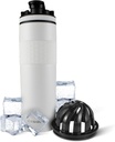 Ice Shaker Insulated Stainless Steel Shaker Bottle | 20 oz, White | Cold for 24+ Hours | Insulated Cup with Twist-on Agitator | Odor-Free Bottle for Protein Shakes, Water, Smoothies, Cocktails