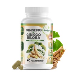 GreeNatr Ginko Biloba & Panax Ginseng συμπλήρωμα - Κόκκινο Ginseng συμπλήρωμα εγκεφάλου για τη μνήμη και εστίαση - Ginkgo Biloba συμπληρώματα για την καλή όραση, ανοσοποιητικό σύστημα και βελτιωμένη ροή αίματος - 60 δισκία