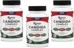 Zenesis Labs Candida Complex Cleanse Detox Caprylic Acid Supplement, Oregano Extract, Probiotics, Enzymes - Μαζική 180 κάψουλες, 90 ημέρες προσφοράς (60 κάψουλες / Bottle)