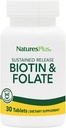 Natures Plus Biotin & Folic Acid (Methylfolate), Sustained Release - 30 Vejetaryen Tabletler - B7 & Vitamin B9, Destekler Saç Büyüme, Enerji ATM, Prenatal Vitamin - Gluten-Free - 30 Hizmet