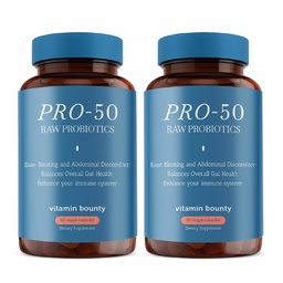 Vitamin Bounty Pro-50 Probiotic 50 Billion CFU - 13 Συμπλήρωμα Στρώματος για άνδρες και γυναίκες + Πρεβιοτικά - Digestive Health & Gut Support - Lactobacillus & Bifidobacterium - Καψάκια Καθυστερημένης Απελευθέρωσης, 2 Pack