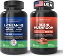 Reishi Mushroom Supplement with Cordyceps + L Theanine 200 mg, Magnezyum, 5-HTP & Melatonin for Sleep, Focus & Mood Support