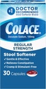 Colace Regular Strength Stool Softener for Gentle Recipation Relief, No. 1 Doctor Recommended Stool Softener Brand, 100 mg Docusate Caps, 30 Count