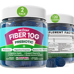 Φάιμπερ Gummies για ενήλικες, ζάχαρη δωρεάν 10g Prebiotic Fiber συμπλήρωμα με Digestive Ένζυμα, Προβιοτικά & 100mg Betaine για Digestive & Gut Health and Regulate Bowel Movement, Vegan, Gelatin Free,120ct