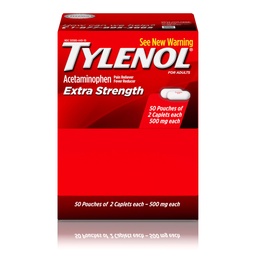 Tylenol Extra Strength Acetaminophen Caplets, 500 mg, Ανακουφιστικό για τον πόνο και τον πυρετό Reucer για τον πονοκέφαλο, τον πόνο στην πλάτη, τον πονόδοντο, εμμηνορρυχεία κράμπες & πόνο, Travel-Friendly Συσκευασία, 2-Caplet Pouches, 50 Count