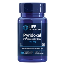 Επέκταση ζωής Πυριδοξάλη 5'- Phosphate Caps— Βιταμίνη B6, 100 mg, Βιοενεργό B6 για την καρδιοαγγειακή, νεφρική και νευρική υγεία— Gluten-free, μη GMO, χορτοφαγικές κάψουλες—60