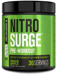 Jacked Factory NITROSURGE Preworkout Supplement - Ατελείωτη ενέργεια, στιγμιαία κέρδη δύναμη, σαφή εστίαση, Έντονες αντλίες - ΟΧΙ Booster & Ισχυρή Preworkout Energy Powder - 30 εξυπηρετούν, Πράσινη Apple