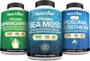 Nutrivein Premium Irish Sea Moss Κάψουλες, Ashwagandha, και Liposomal Glutathion Συμπλήρωμα Bundle: Sea Moss, Μειωμένη Glutathione, & Ashwagandha Συμπληρώματα για Ανοσία, Mood, Digetion, & Detox