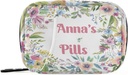 Custom Pill Box 7 Day Pill Case Bag Watercolor Flower Personalized Name Travel Pill Organizer Bag with Zipper Portable Weekly Case Compact Size for Vitamin Supplement Holder
