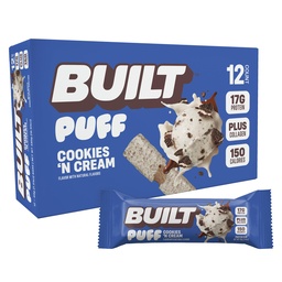 Χτισμένο Bar, Puff Protein Bars, Cookies 'N Cream Puff, 17g Σνακ Πρωτεΐνης, On-The-Go Bars, Μόνο 140 θερμίδες, 7g Ζάχαρη, Κολαγόνο, Όχι Χωρίς Γλουτένη, 12 μέτρα