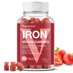 Συμπληρώματα Iron Gummies για γυναίκες & παιδιά - Πολυβιταμίνη με βιταμίνη C για την ενεργειακή υποστήριξη, Μεγάλη γεύση Iron Gummy Βιταμίνες με βιταμίνη C για μέγιστη απορρόφηση - Vegan, Φράουλα 90 Count