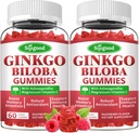 2 Pack Ginkgo Biloba Gummies with Panax Ginseng and Magnezyum, Ginkgo Biloba Supplements for Focus, Memory, and Brain Health for Yetişkinler & Kids, Vegan Raspberry Flavor Gummies, 120 Count