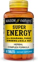 MASON NATURAL Super Energy, Guarana, Panax Ginseng & Kola Nut ile Optimal Performans & Enerji, 30 Gün Supply
