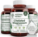 Natural Nutra Chelated Magnesium Oxide 250 mg - Υψηλή Απορρόφηση για τα ισχυρά οστά, την υγεία της καρδιάς, την ενίσχυση της ενέργειας, χωρίς γλουτένη, χωρίς GMO, 90 δισκία (3 συσκευασία) σε BPA-free ανακυκλώσιμα γυάλινα μπουκάλια