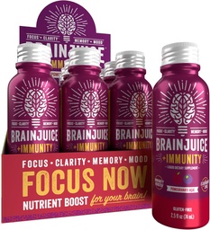 BrainJuice Brain and Immune Support Shot, Gluten Free Supplement Shots for Energy, Focus, Immunity with Vitamin D, C B, Alpha GPC & Organic Ginger Root, Ρόδι Acai, 2,5 fl oz, 12 Pack
