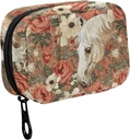 Fustylead Vintage Beautiful White Horse and Flower Pill Organizer For Purse, Haftalık Portatif Pill Box with lips to Storage Vitamins Fish Oils Drugs Supplements Supplements