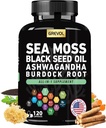 Sea Moss Capsules with Ashwagandha Black Seed Oil Bladderwrack Burdock Root Turmeric & Vitamin C D3 Yaşlı ACV Black Pepper - Multimineral Supplement - 120 Kont