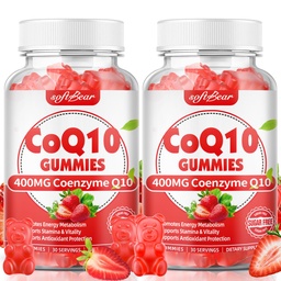 softbear CoQ10 Gummies 400mg Συμπληρώματα συνένζυμου Q10 για Ενήλικες, Υψηλής Απορρόφησης Coq10 Plus Omega-3, Μαγνήσιο, Βιταμίνη B3 & Ψευδάργυρος για Κυτταρική Ενέργεια & Αντιοξειδωτικό, Φράουλα Γεύση 120 Count