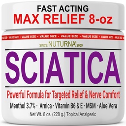 Sciatica Nerve Cream - Μέγιστη δύναμη Κρέμα άνεσης για τα πόδια, τα χέρια, τα πόδια, τα δάχτυλα, την πλάτη - Φυσικό Ultra Strength Arnica, MSM, Menthol, Καταπραϋντική άνεση, Μεγάλο 8 Oz