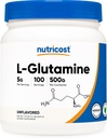 Nutricost L-Glutamine Toz (500 Grams) Unflavored - Gluten Free & Non-GMO, 100 Hizmet